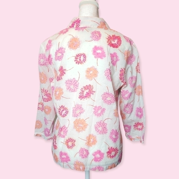Coquette Vintage 90s Pink Floral Swiss Dot Cotton Button Up Shirt Blouse Small - Picture 4 of 7